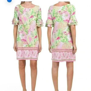 Pappagallo Erika Flutter Sleeve Tropical Hawaii beach Dress M